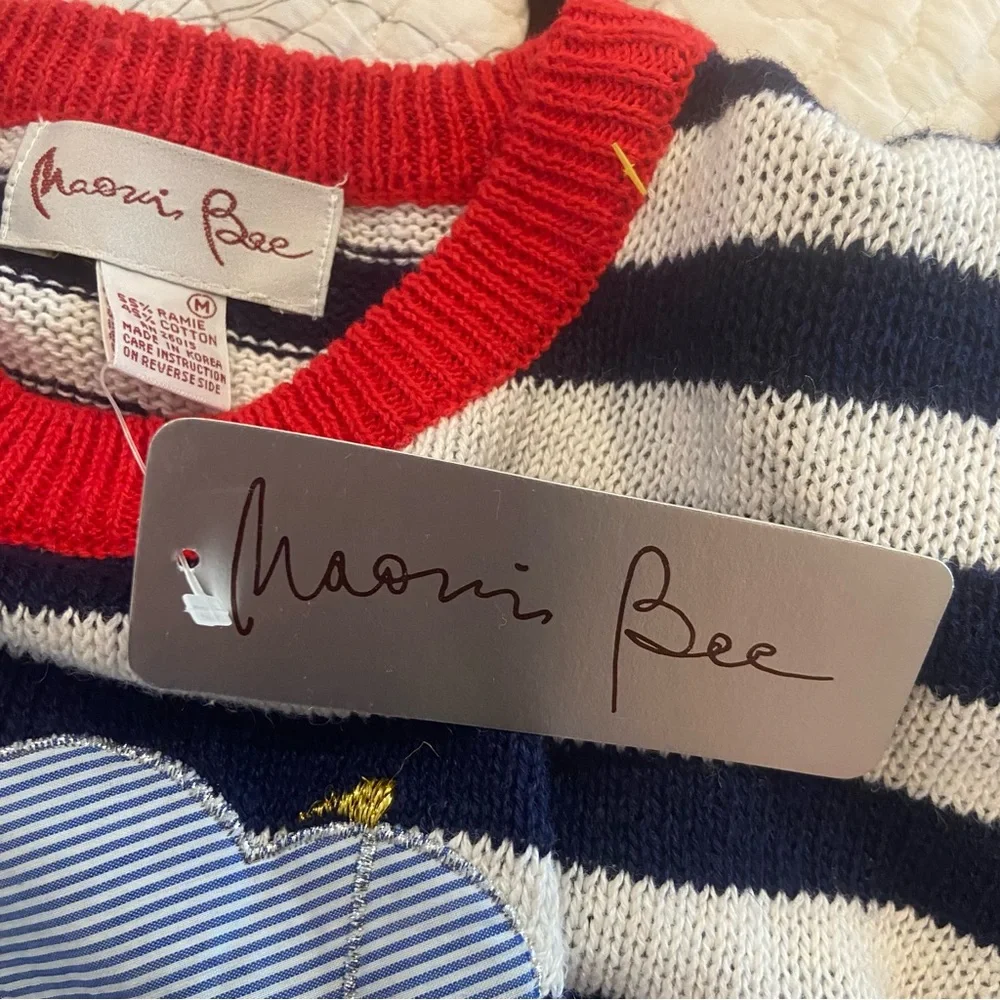 *NEW* NAOMI BEE Striped Nautical Ship Embroidered Sweater Vintage Medium NWT